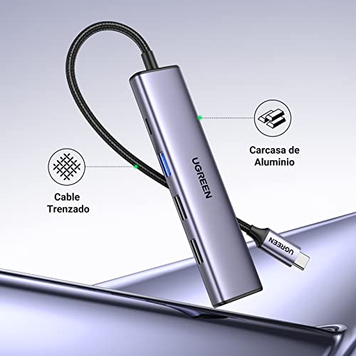 UGREEN USB C Hub, 5 en 1 Adaptador USB C Multipuerto Aluminio a 4K@30Hz HDMI,1 USB 3.0 y 2 USB 2.0 Puertos, PD Carga Compatible con M1 M2 MacBook Pro/Air/iPad/Galaxy S23, Chromebook, DELL XPS y Más